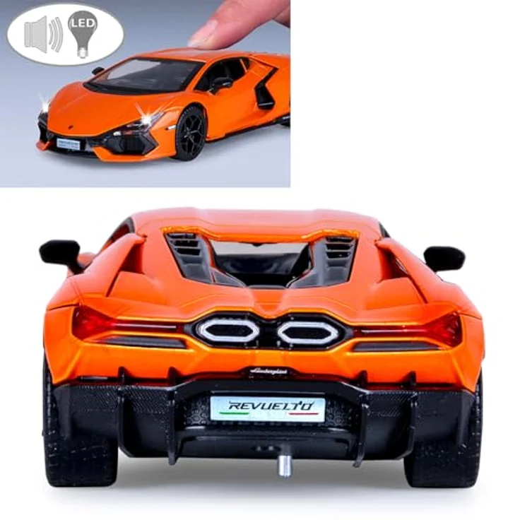 JAMARA Lamborghini Revuelto Diecast 1:32 Modellauto mit manuell öffnenden Türen, LED-Lichtern und Rückzugmotor, inkl. Knopfzellen – Bild 5