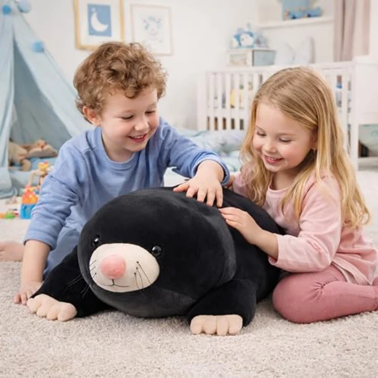 UNUS HOME Plüschfigur Maulwurf, 80 cm schwarz, weiches Kuscheltier und Kuschelkissen – Bild 3