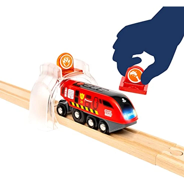 Brio Smart Tech Sound Feuerwehreinsatz-Rettung, interaktive Holzeisenbahn mit Aktionssymbolen und App-Funktion – Bild 8