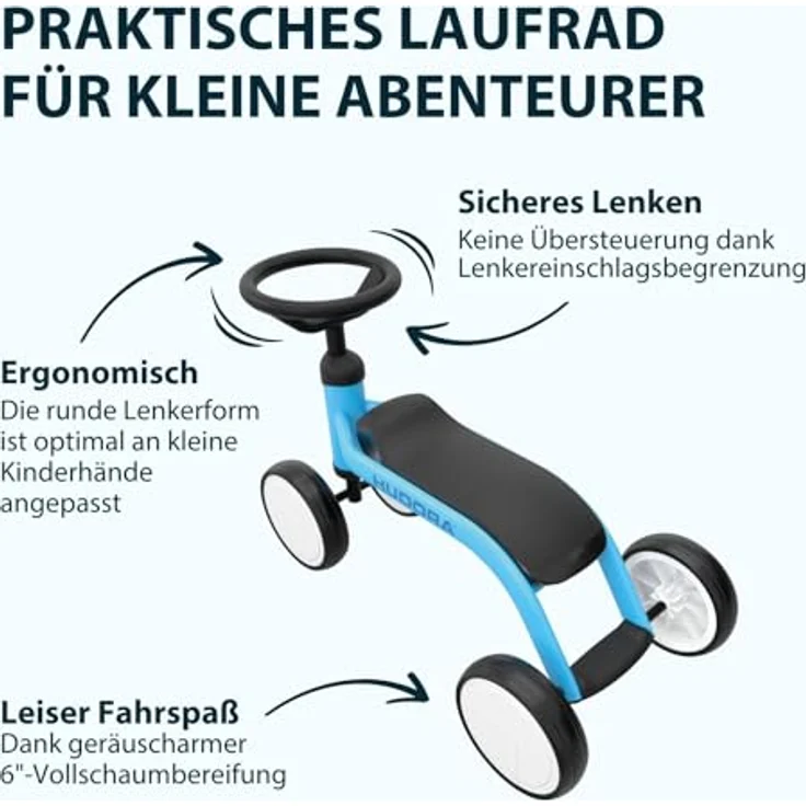 HUDORA Laufrad Up 6 Zoll Cyan, leichtes Lauflernrad mit hoher Kippstabilität für Kinder ab 12 Monaten, 4 Räder für Körpergrößen von 73-80 cm – Bild 3