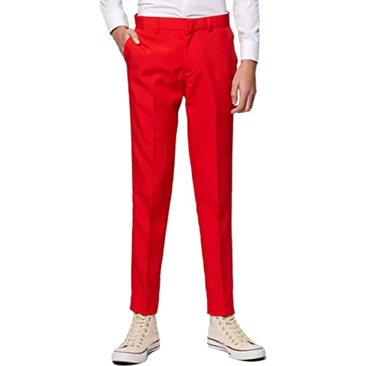 OppoSuits Teen Red Devil, dreiteiliger Anzug für Jugendliche in Rot, Slim-Fit Schnitt, inkl. Jacket, Hose und Krawatte – Bild 4