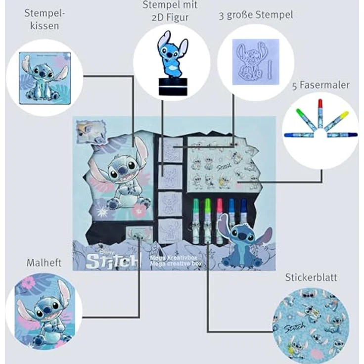 Lilo & Stitch Mega-Kreativ-Box, umfangreiches Bastelset für Kinder mit Buntstiften, Markern und Aufklebern – Bild 3