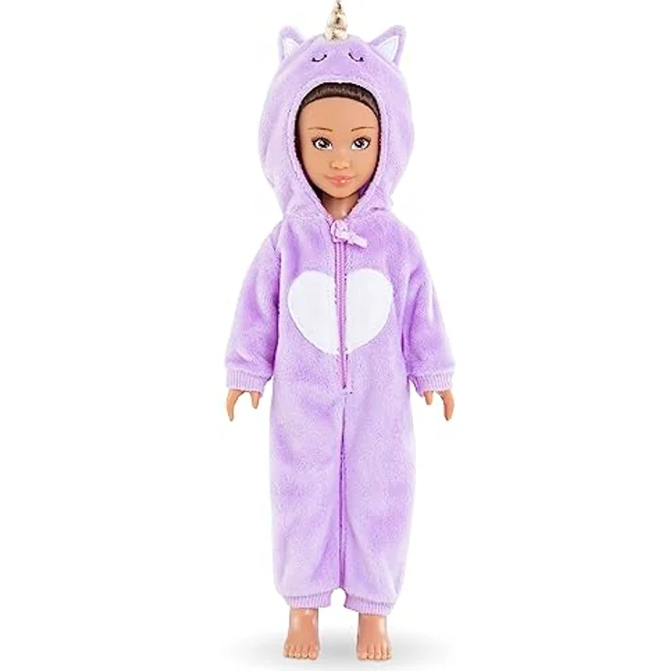 Corolle 9000600210 Girls Luna Pyjama Party, Ankleidepuppe im kuscheligen Einhorn-Onesie, 7 Teile, Schlafsack, Vanilleduft, 28cm, ab 4 Jahren – Bild 2