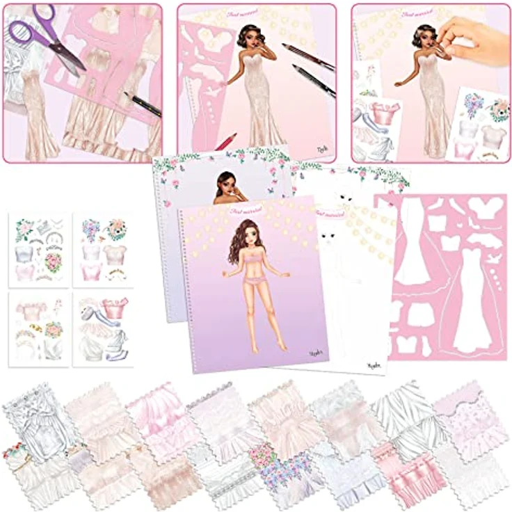 Depesche 12393 Create your TOPModel Wedding Special - Stickerbuch mit 60 Seiten zum Gestalten schöner Outfits, inklusive Stickerbogen, Schablone und Stoffmusterbogen – Bild 2