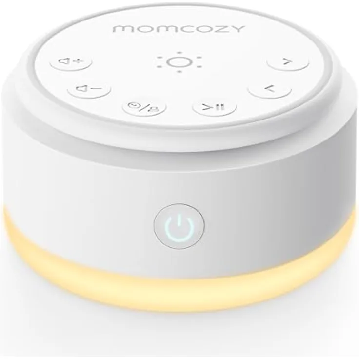 Momcozy Geräuschmaschine für Babys, Tragbare Einschlafhilfe mit 20 beruhigenden Geräuschen, Touch-Licht und Timer, Gelb