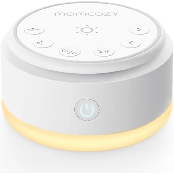 Momcozy Geräuschmaschine für Babys, Tragbare Einschlafhilfe mit 20 beruhigenden Geräuschen, Touch-Licht und Timer, Gelb – Bild 1