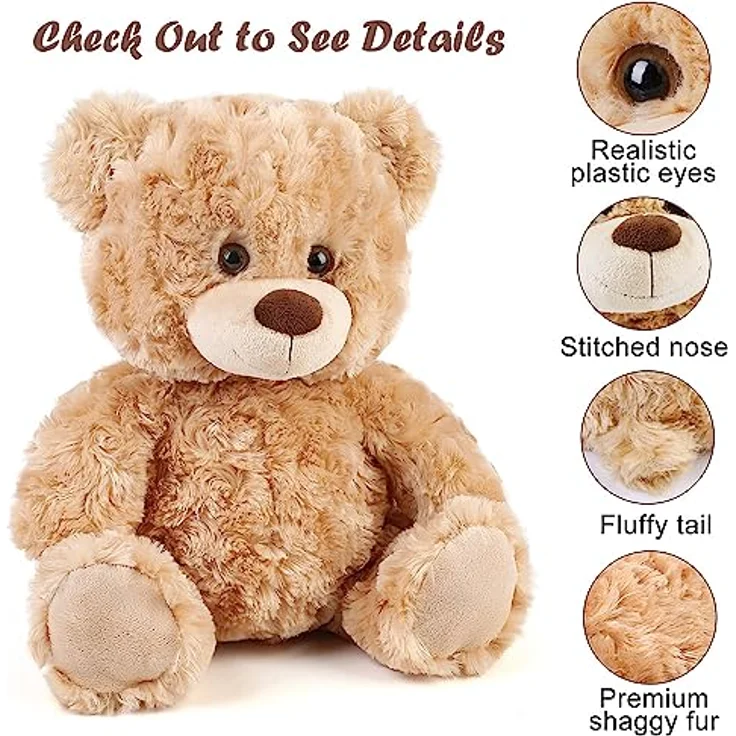 LotFancy Teddybär Plüschtier Kuscheltier 30 cm, Braunbär mit 100% recycelter Füllung, abwaschbar, Geschenk für Kinder und Freundin – Bild 2