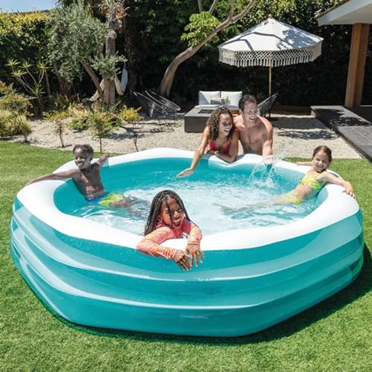 Intex Swim Center Octagonal, aufblasbares Planschbecken in Türkis-Weiß, 254 x 254 x 56 cm, für Kinder ab 6 Jahren, 999 l Wasserinhalt – Bild 6