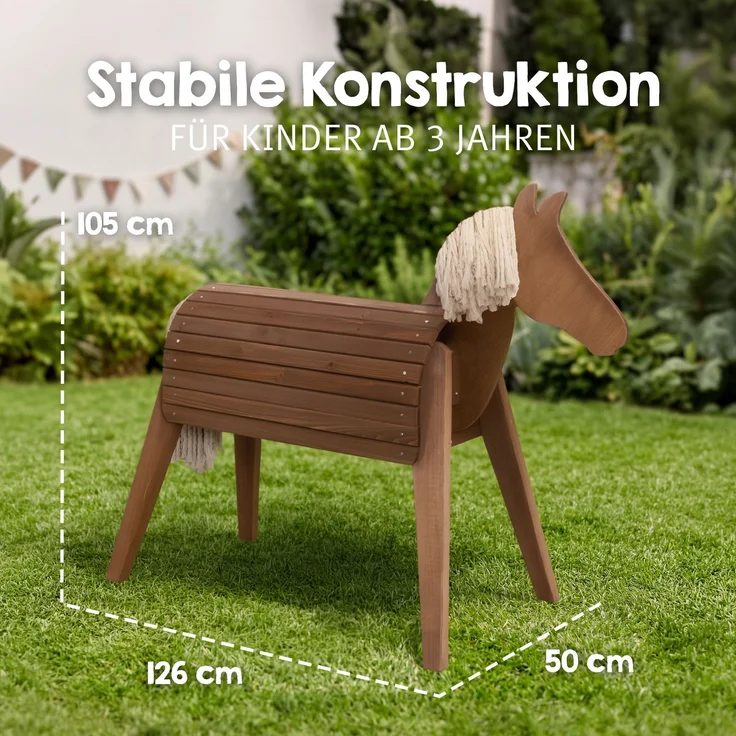 roba Outdoorpferd aus Massivholz - Wetterfestes Holzpferd für den Garten - Voltigierpferd zum Reiten, Klettern und Turnen - Holzspielgerät - Teakfarben – Bild 3