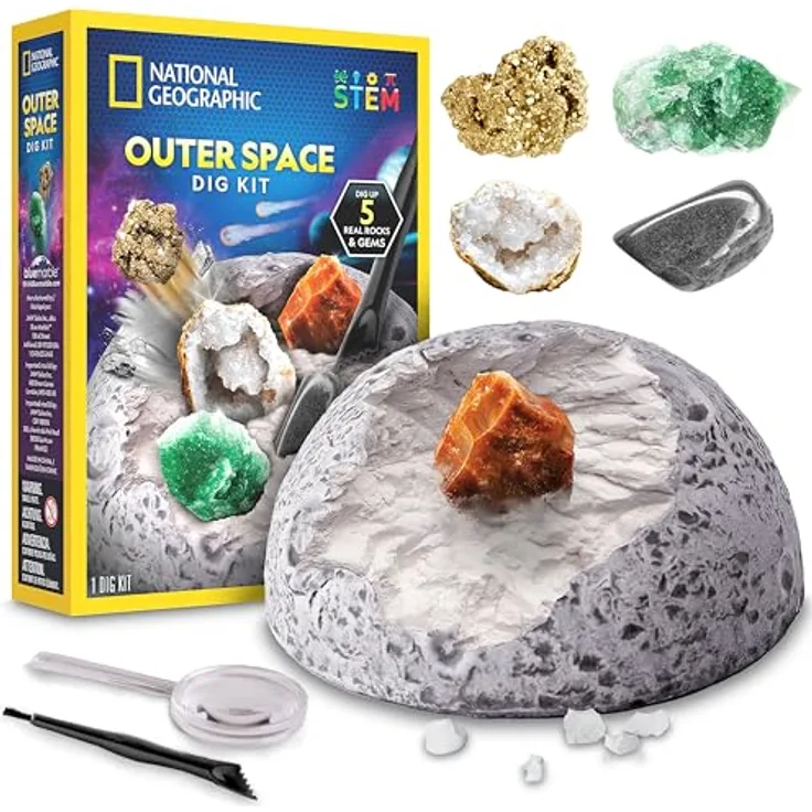 Blue Marble National Geographic Weltraumgraben-Set, Ausgrabungs-Set für Kinder mit 5 echten Felsen und Edelsteinen, inklusive Grabstein, Ausgrabungswerkzeuge und Lernanleitung