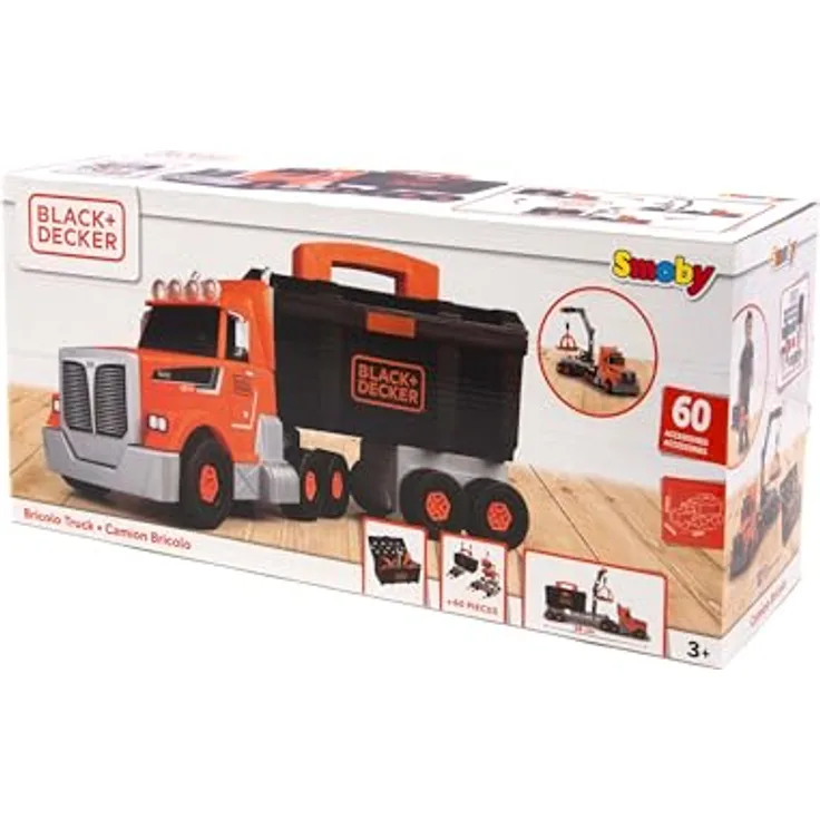 Smoby B+D BRICOLO Truck, Konstruktions-Truck mit abnehmbarer Werkzeugbox und Kran, geeignet für Kinder ab 3 Jahren, 43 x 13,3 x 17,4 cm