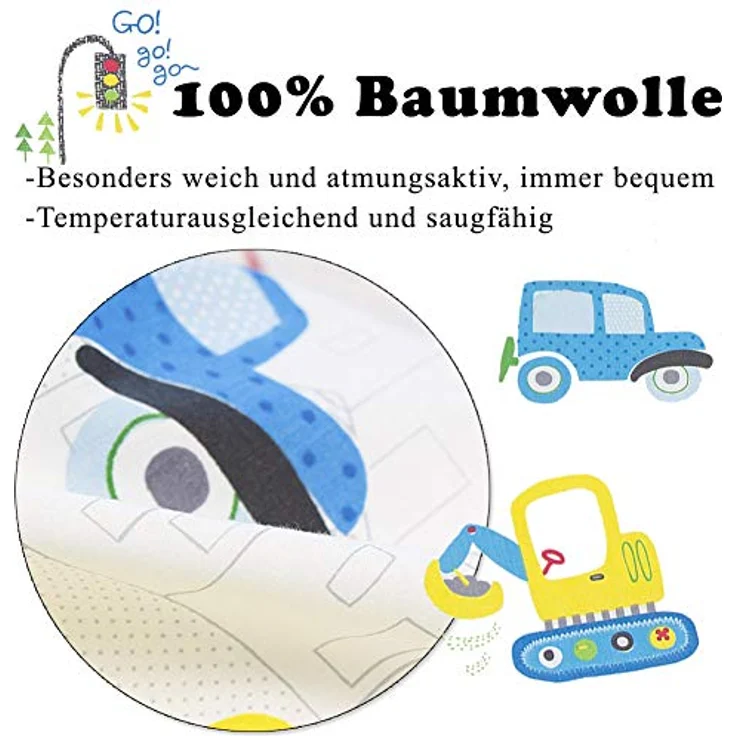 KEAYOO Kinderbettwäsche 100 x 135 100% Baumwolle Autos mit Reißverschluss für Mädchen Jungen – Bild 2