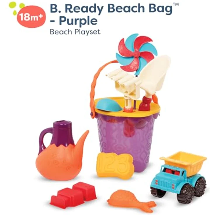 B. toys Sandspielzeug 11 Teile mit Tasche –Sandkasten Spielzeug, Strand, Spielplatz mit Eimer, Schaufel, Sandförmchen, Kipper – Spielzeug ab 18 Monaten – Bild 8