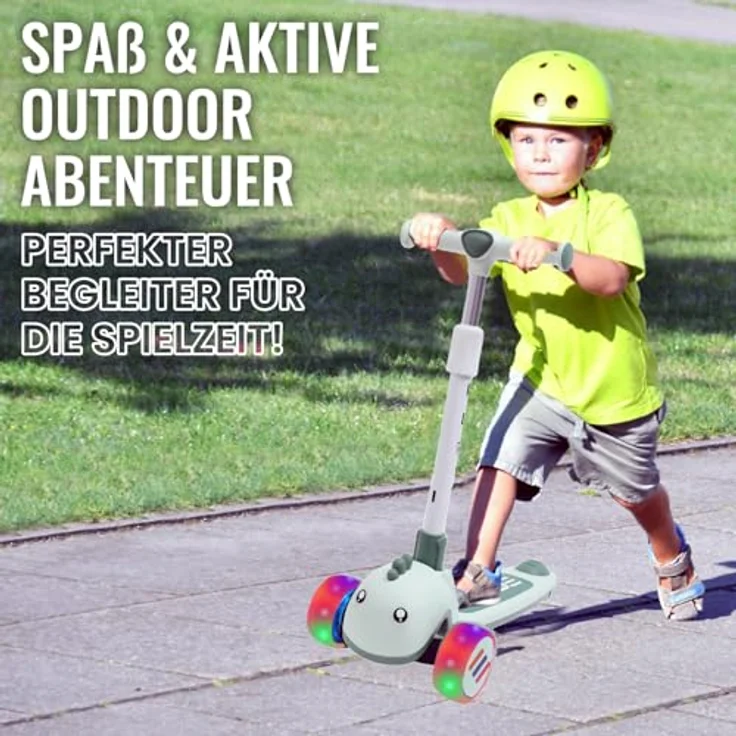 Habib Gruppe Kinderroller Tretroller 3-Rad LED Roller, Höhenverstellbar & Faltbar, Tierdesign, Grün, für Mädchen & Jungen (3-8 Jahre) – Bild 5