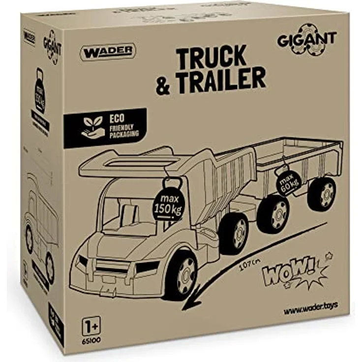 Wader 65100 - Gigant Truck, großer Kipper mit Anhänger, LKW bis 150 kg belastbar, Gesamtlänge ca. 107 cm, ab 12 Monaten, ideal als Geschenk für kreatives Spielen – Bild 6