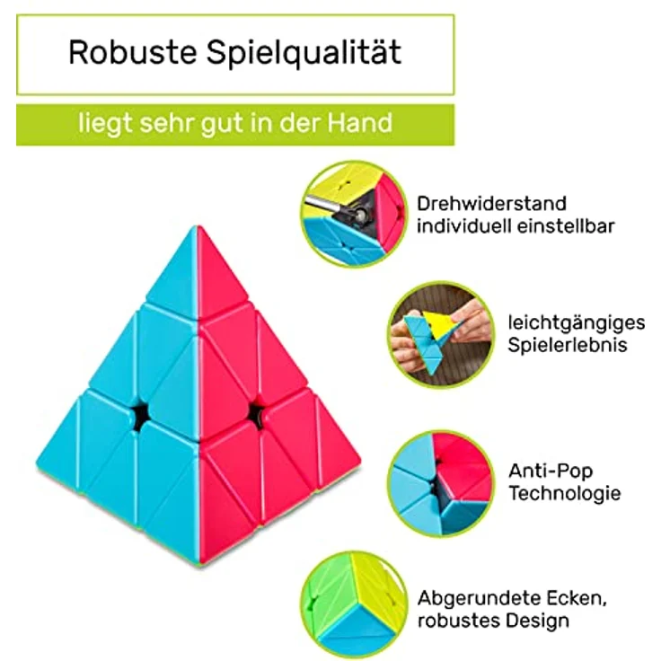 CUBIDI® - Zauberwürfel Pyramide - Spannender Pyraminx Brainteaser für Kinder und Erwachsene (ohne Sticker) – Bild 10