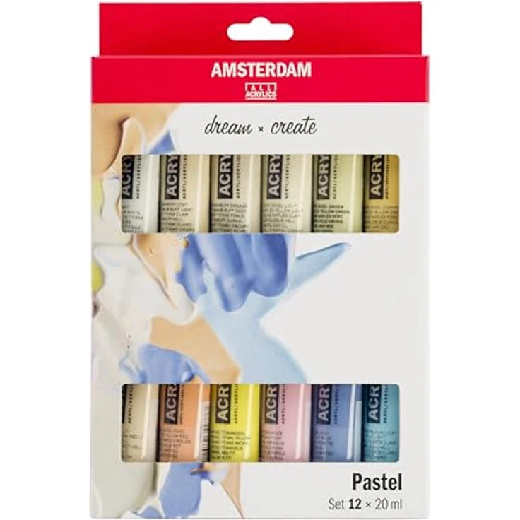 Amsterdam Standard Series Acrylfarben Set, Pastellfarben Set mit 12 x 20 ml Tuben, sanfte Pastellmalfarben, lichtechte Pigmente, seidenmattes Finish – Bild 1