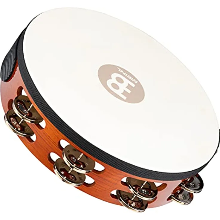 Meinl Percussion TAH2AB Headed Wood Tambourine mit Stahlschellen (2-reihig), 25,40 cm (10 Zoll) Durchmesser, african brown