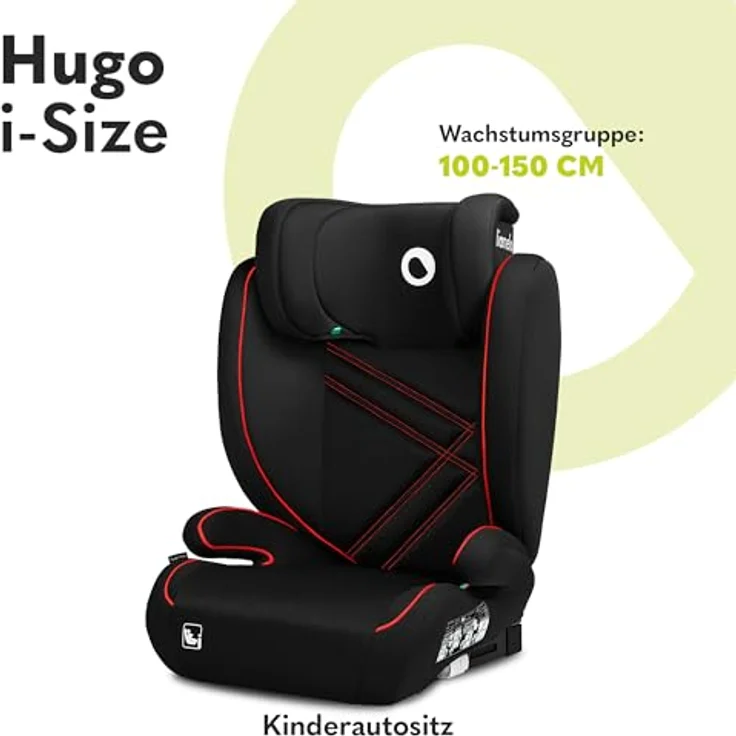 lionelo Autokindersitz HUGO I-SIZE, ab 4 Jahre bis 12 Jahre, 15-36 kg, i-Size / ISOFIX, grau – Bild 2
