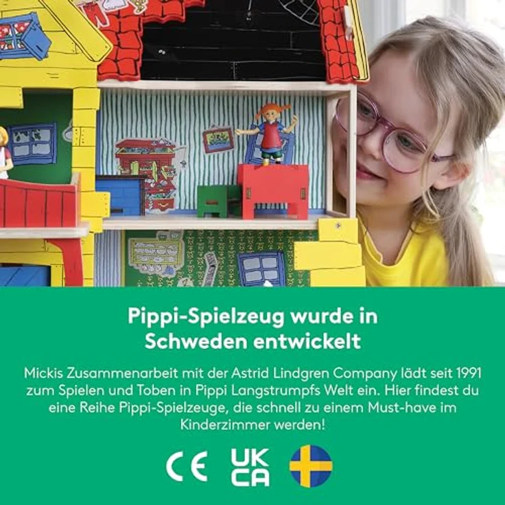 Pippi Langstrumpf Schlafzimmermöbel Set, Puppenhauszubehör mit Bett und Schatzkiste für Pippi und Herr Nilsson, 3 Teile – Bild 5