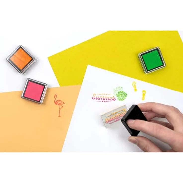 folia Stempelkissen Neonfarben, 6er Set in Gelb, Pink, Orange, Schwarz, Grün, Blau, 6x 2,4 x 2,4 cm – Bild 3