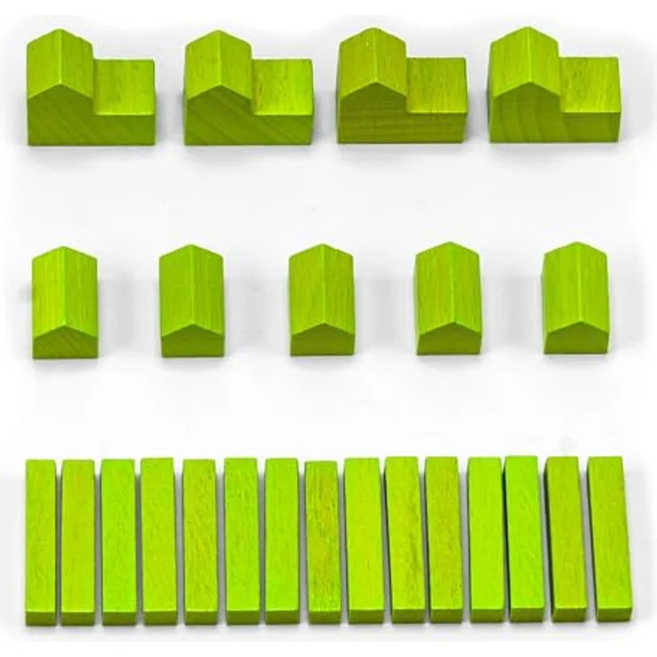 Waldfelsen® Hozfiguren für Die Siedler, Set mit 4 Städten, 5 Siedlungen und 15 Straßen, Handgefertigt aus Massivholz, Farbe: Grasgrün – Bild 1
