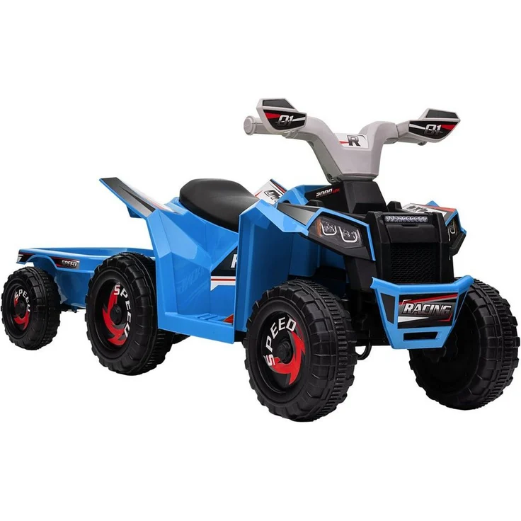 HOMCOM Elektro-Kinderquad Kinderfahrzeug mit Anhänger, Belastbarkeit 25 kg, Blau+Grau+Schwarz, sichere Geschwindigkeit von 2,5 km/h, 106 x 41.5 x 48.5 cm