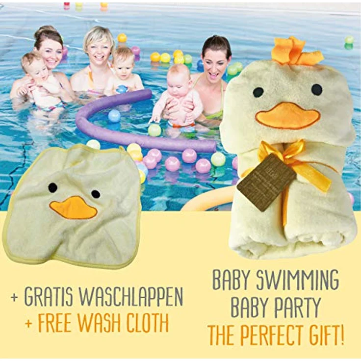 HECKBO Baby Handtuch Kapuze Küken inkl. Waschlappen, ab 0 Jahre, Neuheit: 2 Druckknöpfe, Baby Geschenk Mädchen Jungen, weiches saugfähiges Material 90x100cm Kinder Badetuch Bademantel Kapuzenhandtuch – Bild 3