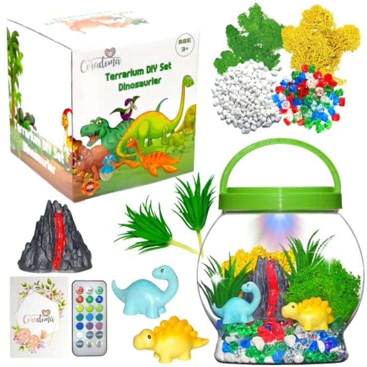 Coradoma Terrarium Kit Dinosaurier für Kinder | DIY Bastelset Spielzeug Set mit Nachtlicht Lampe | Junge und Mädchen Geschenke 3 4 5 6 7 8+ Jahre Basteln Kreativ Deko – Bild 1
