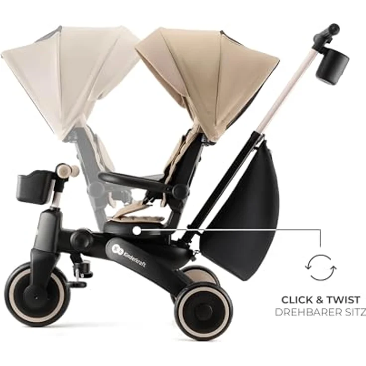 Kinderkraft Dreirad Jazz 2, 5-in-1 Klappdreirad mit 360° drehbarem Sitz, wasserdichtem Verdeck und 5-Punkt-Sicherheitsgurten – Bild 5