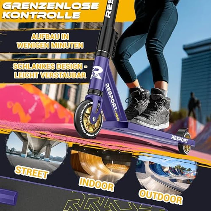 RE:SPORT REVO Stunt Scooter mit Ständer, 100mm PU Räder, ABEC 9 Kugellager, stabiler Aluminiumrahmen, für Kinder & Erwachsene – Bild 4