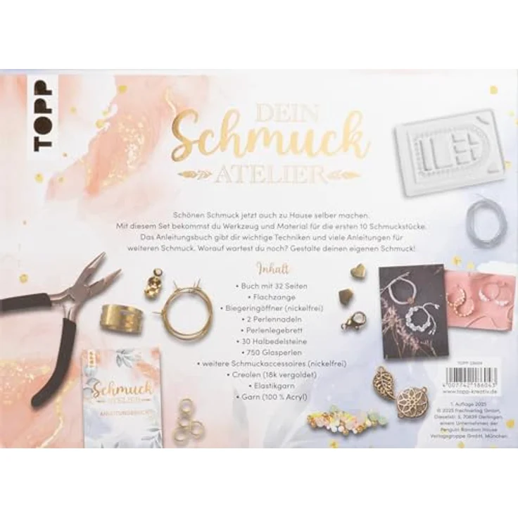 Frech Verlag TOPP Kreativbox Schmuckatelier, Bastelperlen Set mit Anleitungsbuch für 10 Schmuckstücke, bunt – Bild 2