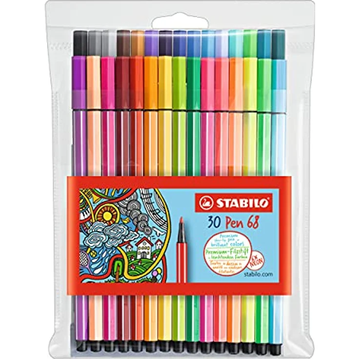 Premium-Filzstift - STABILO Pen 68 - 30er Pack - mit verschiedenen Farben inklusive 6 Neonfarben – Bild 1
