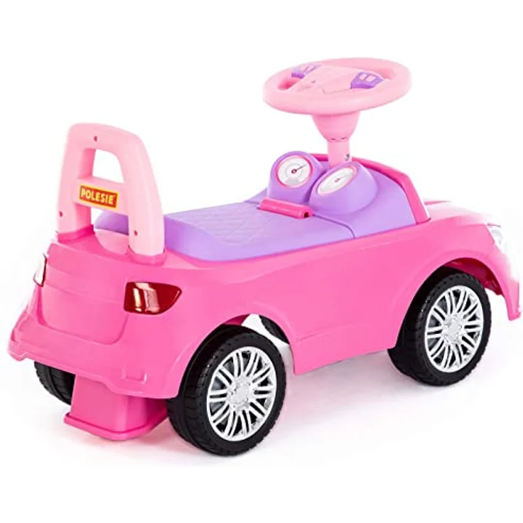 Polesie Rutscher SuperCar Nr. 3, pink mit Sound-Lenkrad, Rückenlehne und Staufach, Lauflernhilfe für Kinder – Bild 3