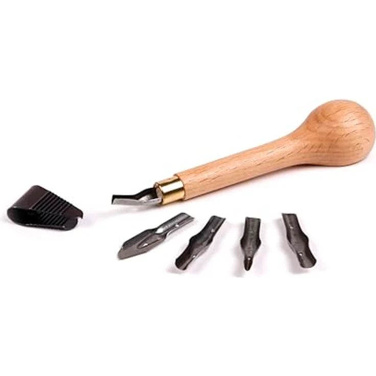 Brause 891B Linolschneider Set, mit Handgriff aus poliertem Erlenholz, 5 Linolfedern und Federauszieher – Bild 1