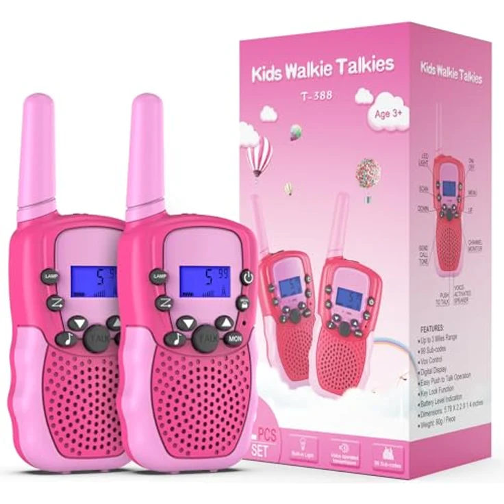 Kearui Walkie Talkies für Kinder, 8-Kanal Funkgerät mit VOX-Funktion und LED Taschenlampe, 3 Meilen Reichweite, für Mädchen 3-12 Jahre, Rot Rosa – Bild 1