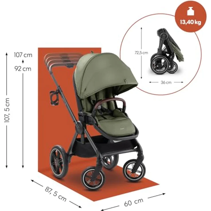 hauck Comfort N Care, Kinder Buggy in Olive mit Beindecke, wendbarem Sitz, Liegefunktion, XL Verdeck UPF 50+, Federung, Gummi Rädern, höhenverstellbarem Schieber und Getränkehalter – Bild 3