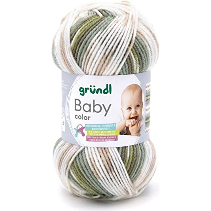 Gründl Baby color (Strick- und Häkelgarn mit wollartigem Charakter aus 70% Polyacryl und 30% Polyamid, 50 g / 150 m, Nadelstärke: 3,5-4,5, 1 x 50 g), olive natur jade grau multicolor – Bild 1