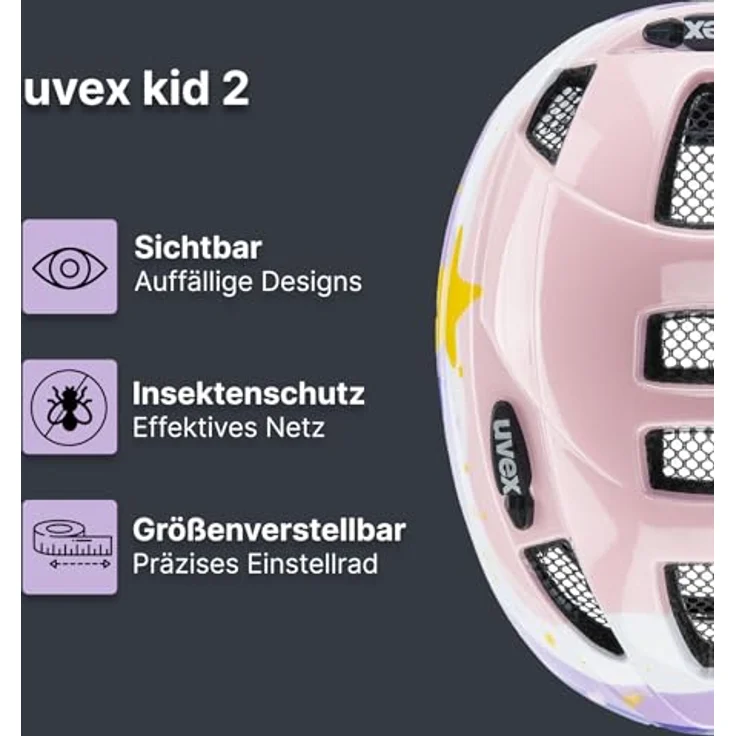 Uvex kid 2 Fahrradhelm für Kinder - individuelle Größenanpassung - erweiterbar mit LED-Licht - princess - 46-52 cm – Bild 2