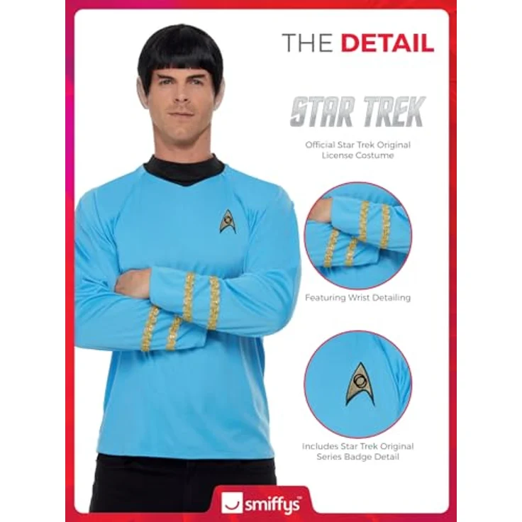 Smiffys Star Trek-Uniform Wissenschaftsoffizier, Raumschiff Enterprise, blau, Oberteil, Größe M (Brust 34"-36", Taille 28"-30") – Bild 3