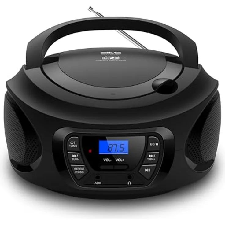Silva Schneider PCD 25.1 – Tragbarer CD-Player mit UKW-PLL Radio, 30 Senderspeicher, AUX-In & Kopfhöreranschluss – Schwarz