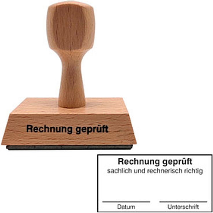 Neutral Textstempel "Rechnung geprüft", klassisches Holzdesign, 6x3,5 cm, ohne Logo, 1 St.