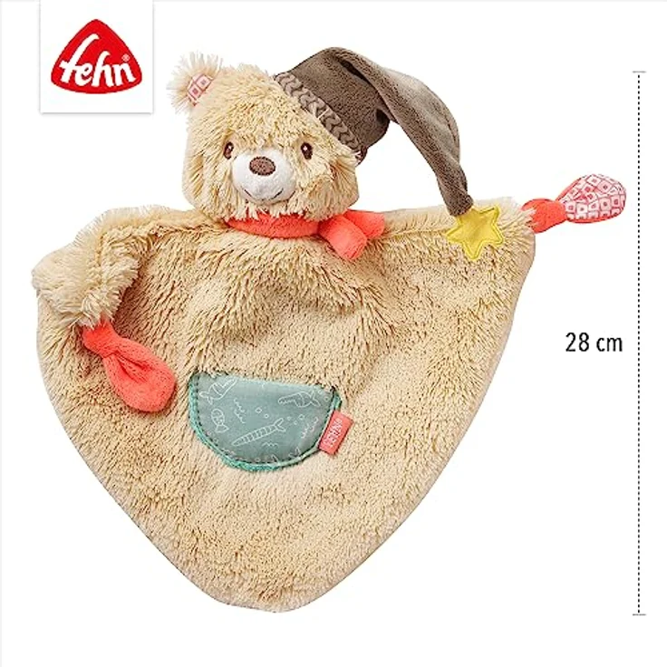 Fehn 060140 Schmusetuch Bär | Schnuffeltuch mit Bär-Köpfchen zum Greifen, Fühlen, Knuddeln und Liebhaben | Für Babys und Kleinkinder ab 0+ Monaten, Bär, Bruno – Bild 7
