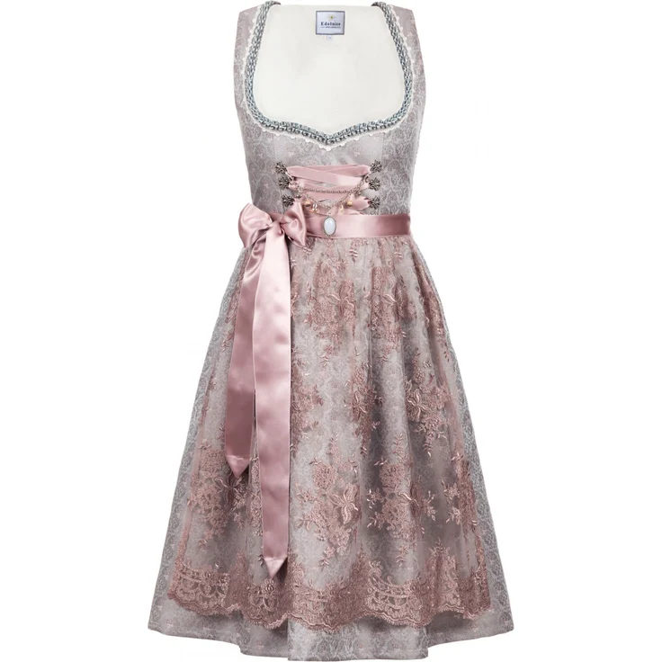 Edelnice Dirndl Aurelie, Midi Dirndl mit Jaquardstoff und Spitzenschürze, zart rose – Bild 1