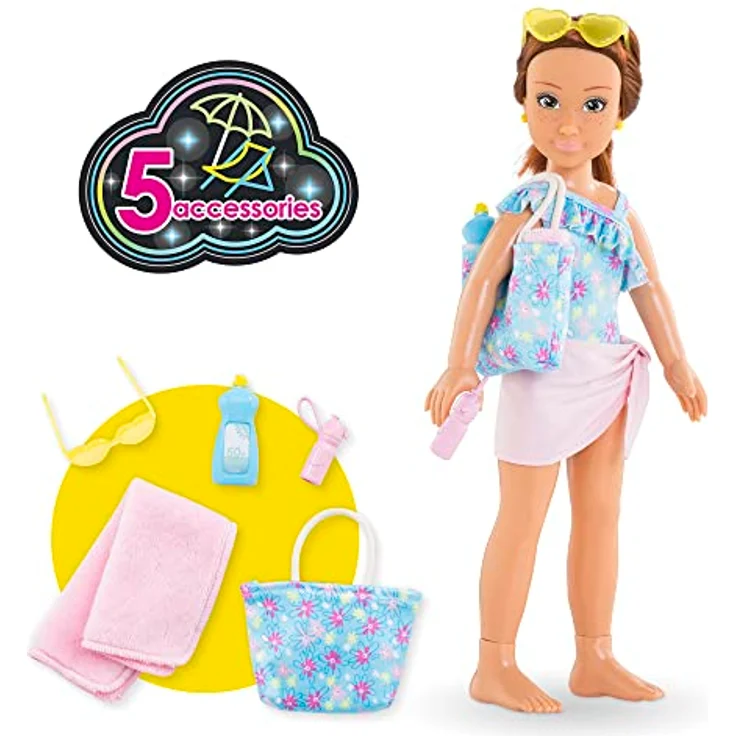 Corolle 9000600140 Girls Zoe Set, Ankleidepuppe im süßen Beach Outfit und 5 Teile, Vanilleduft, 28cm, ab 4 Jahre, Mehrfarbig – Bild 2