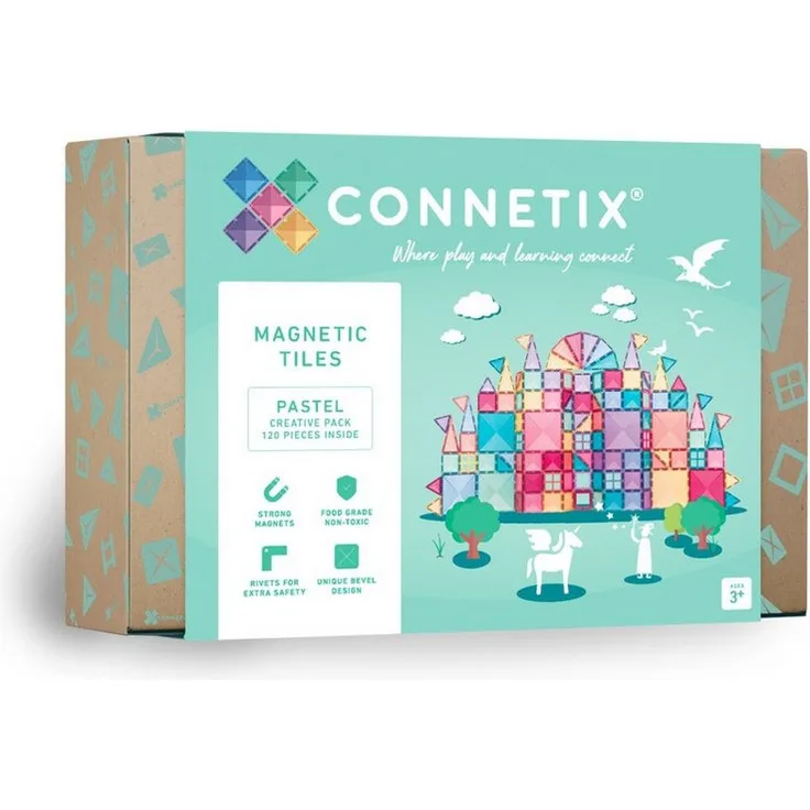Connetix Magnetspielbausteine Pastel Creative Pack verstärkte Magnete pädagogisches Lernspiel (Open Play, 120 Teile) ab 3 Jahren