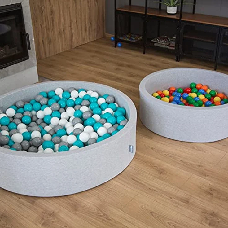 KiddyMoon Quadrat Bällebad Bällepool 120X30cm/1000 Bälle ∅ 7Cm Eckig Ballgruben Für Babys Spielbad Kleinkinder, Hergestellt In EU, Dunkelgrau:Gelb-Grün-Blau-Rot-Orange – Bild 10