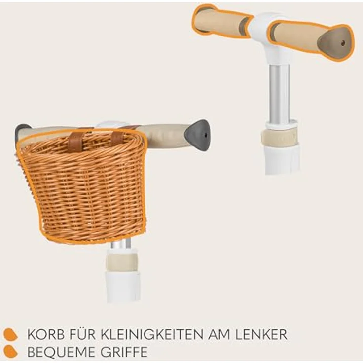 Lionelo Franky 2in1 Kinder Laufrad bis 20 kg Balance Roller bis 50 kg, Höhenverstellbar, LED-Räder, rutschfestes Trittbrett, Korb Beige – Bild 5