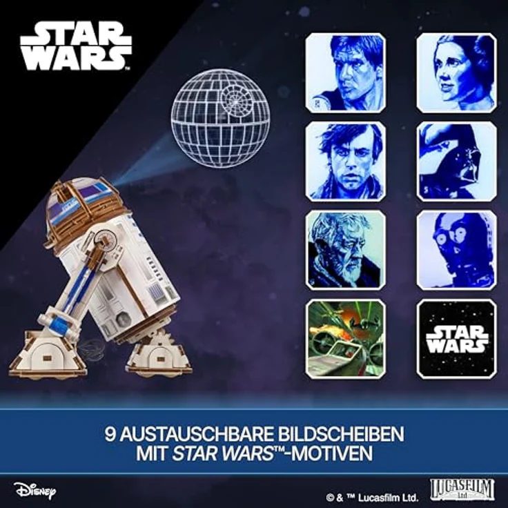 UGEARS R2-D2 3D Holzpuzzle, mechanisches DIY Set mit beweglichen Teilen und LED-Licht für Erwachsene, Bastelset Star Wars Geschenke – Bild 4