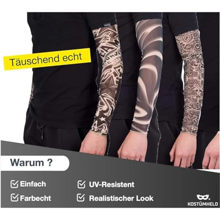 TK Gruppe Timo Klingler 5X Tattoo Ärmel Tattoo Strumpf Sleeve aus Nylon - täuschend echt - Herren - Armstrumpf für Fasching & Karnival & Halloween - Rocker – Bild 2
